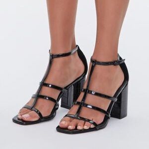 Black Strappy Chunky Heel Sandal 8